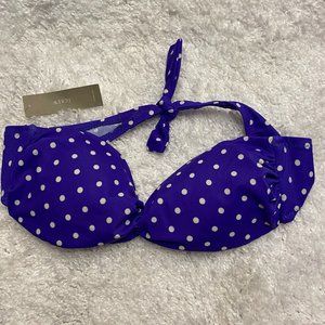 J Crew Bikini Top Small Purple Polka Dot Padded Bandeau Strapless Wireless